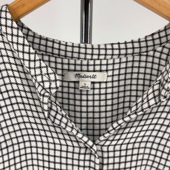 Madewell Bell Sleeve Button Down Shirt Blouse in Black White Windowpane size L - Picture 11 of 15